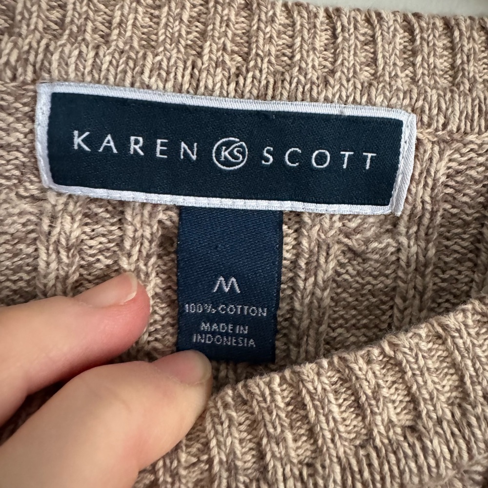 Cable Knit Beige Sweater Karen Scott - Picture 2 of 5